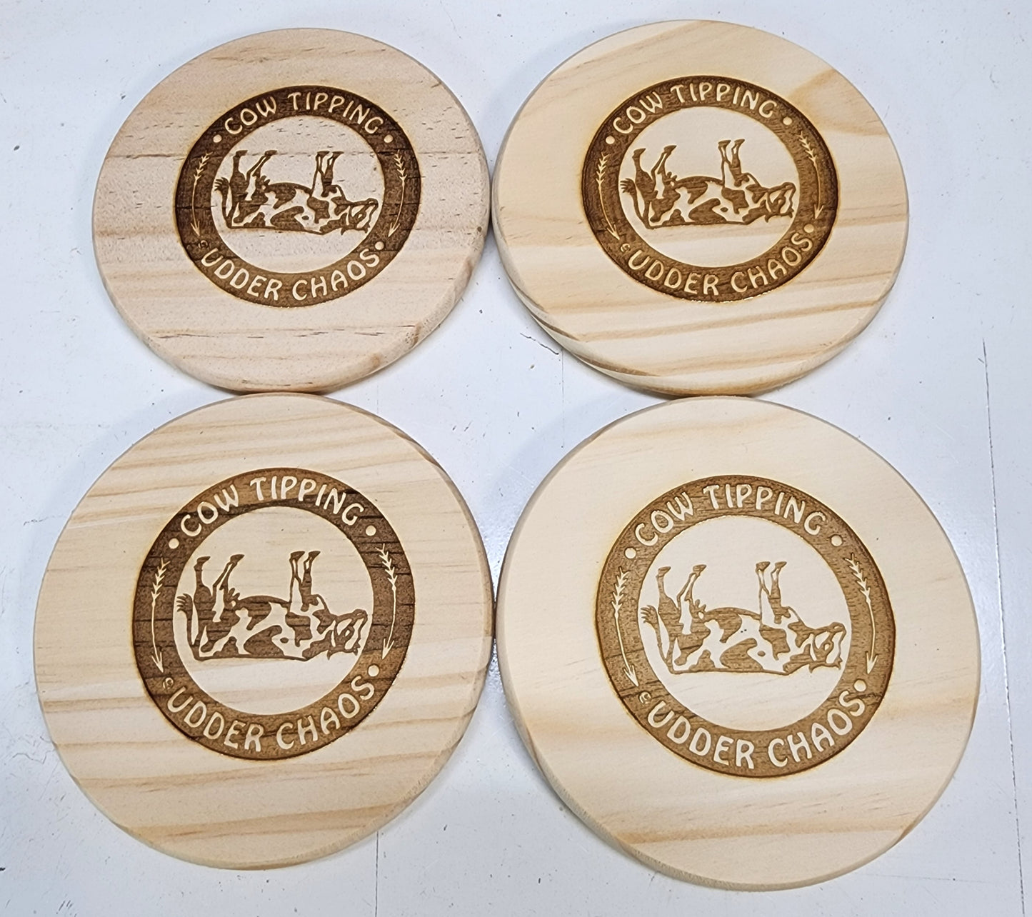 Cow Tipping Udder Chaos - Wood Coasters
