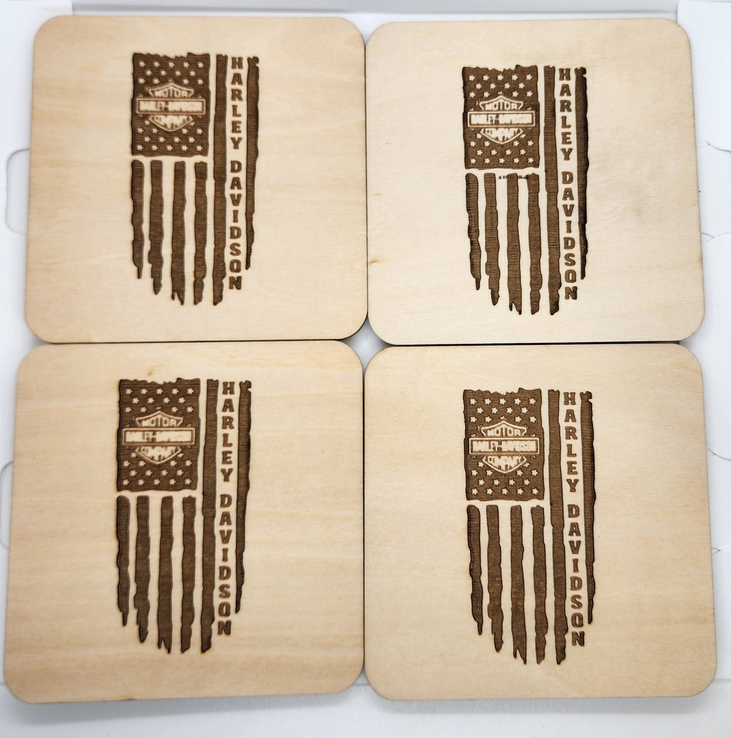 Harley Davidson Flag - Thin Wood Coasters