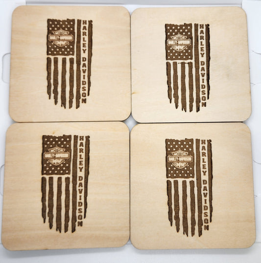 Harley Davidson Flag - Thin Wood Coasters